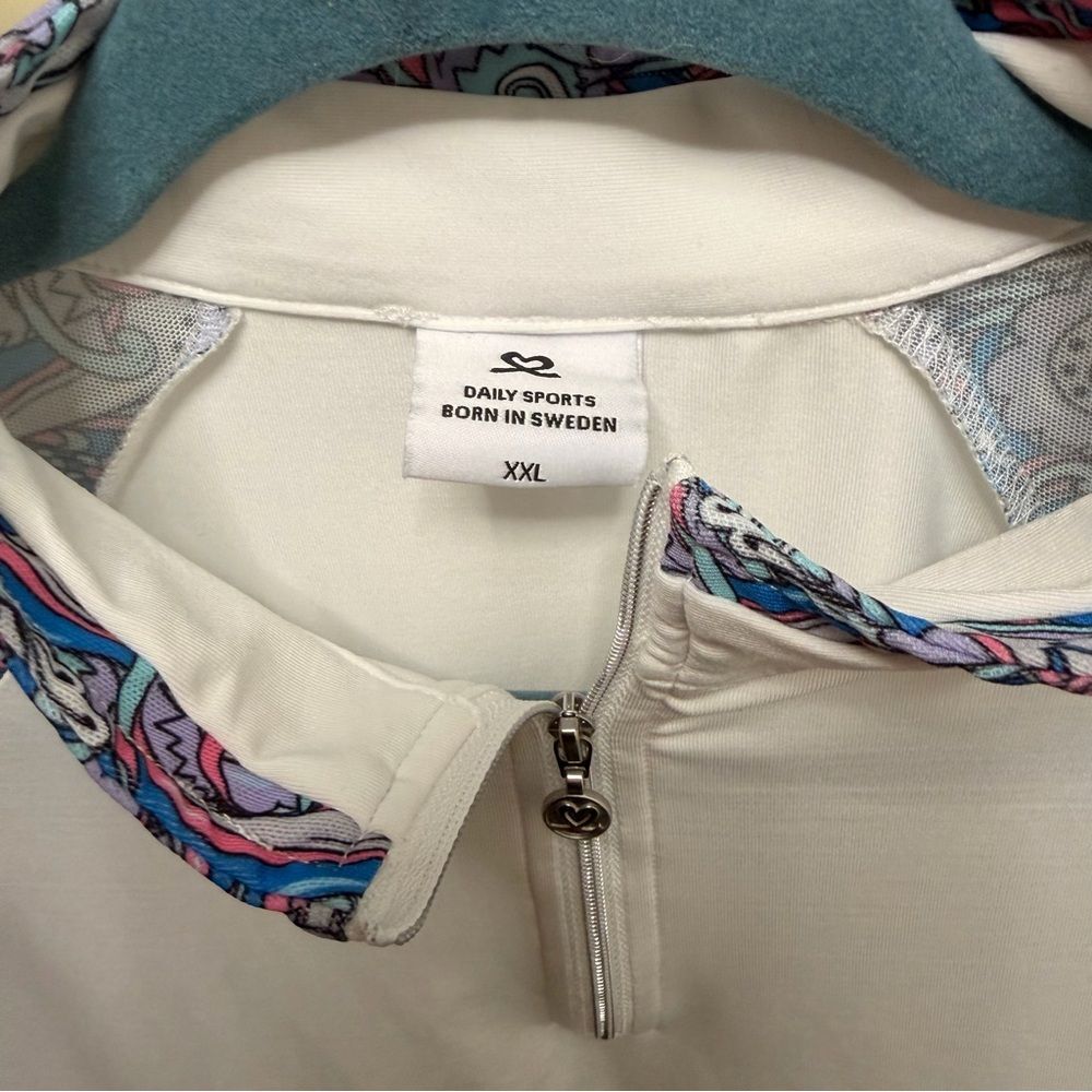 Daily Sports Sweden Quarter Zip Golf Top White Paisley Raglan Stretch XXL - Picture 6 of 9
